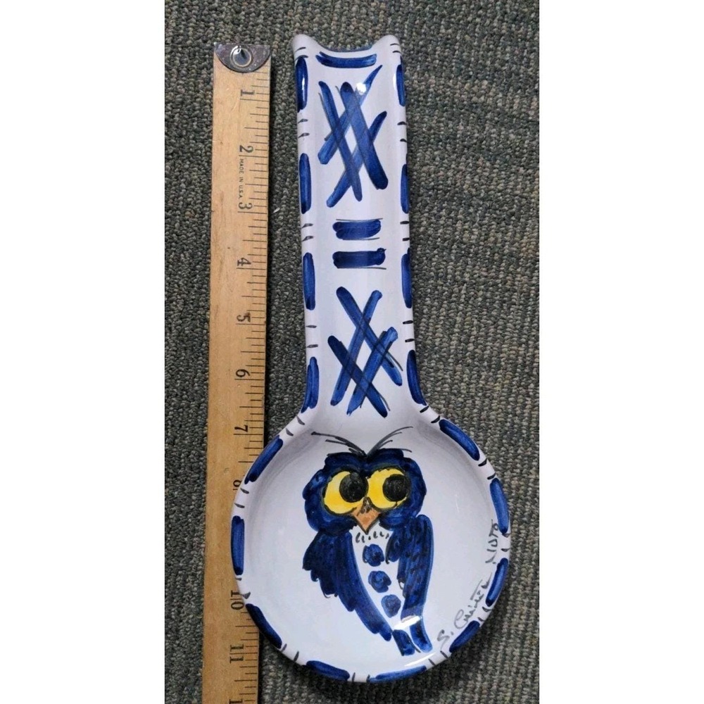 Italian Owl Spoon Rest Ceramic 11" Sebastiano Caristia Noto Italy Hanging